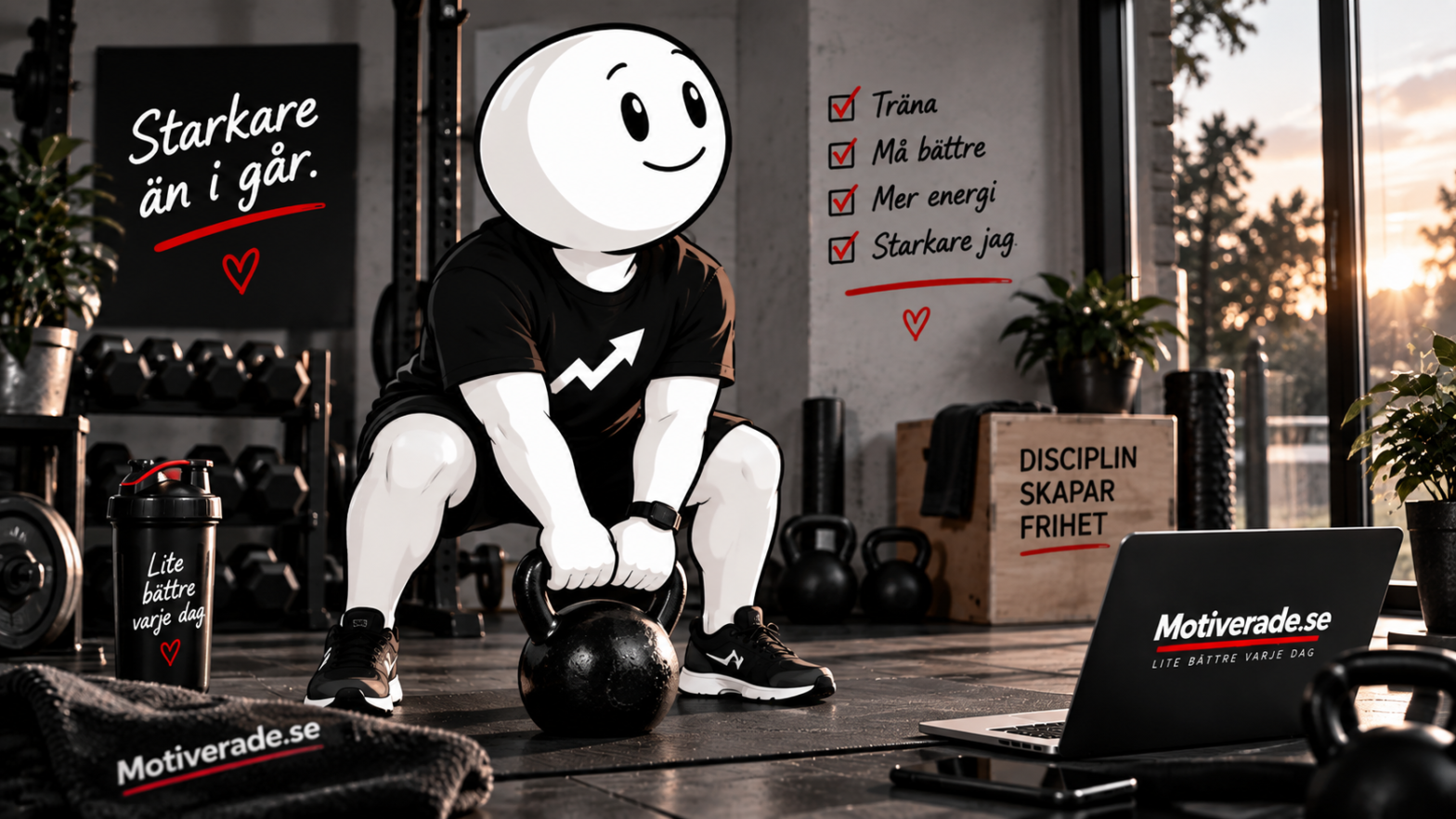 Mr Motiverade tränar med kettlebell hemma